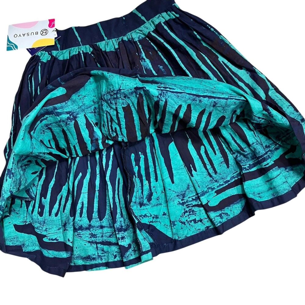 Busayo Abstract Print Skirt XS Blue Knee Length Pleated Boho Artisan - Picture 6 of 9